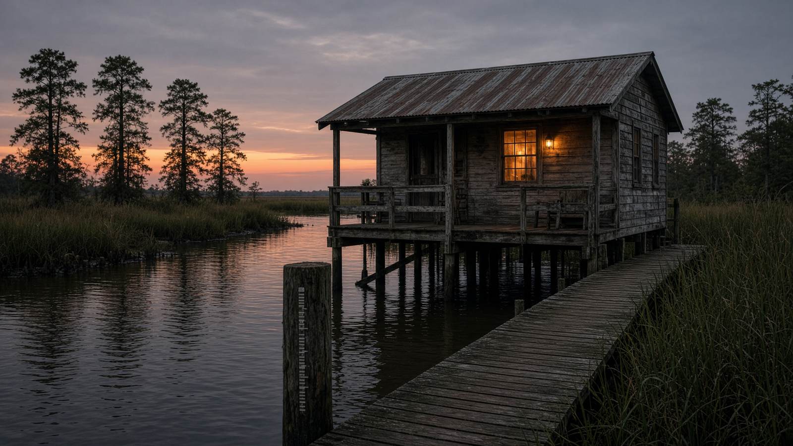 Fishing camp on stilts over a Louisiana bayou
